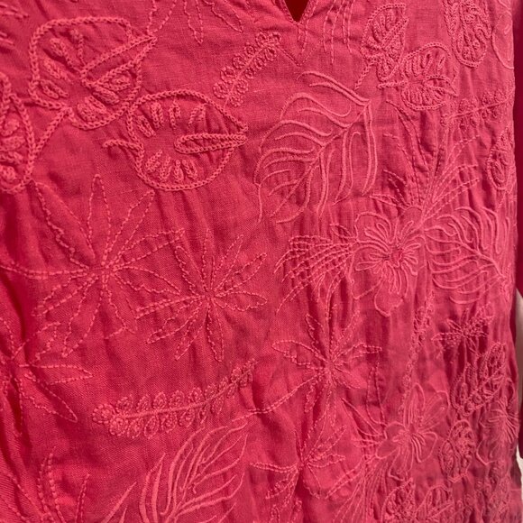 Tommy Bahama Monstera Mash Embroidered Linen Pink Tunic Size S - Picture 2 of 7